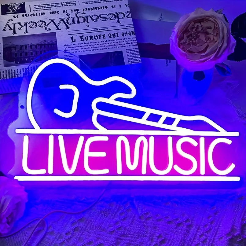 Guitar Live Music LED Neon Sign